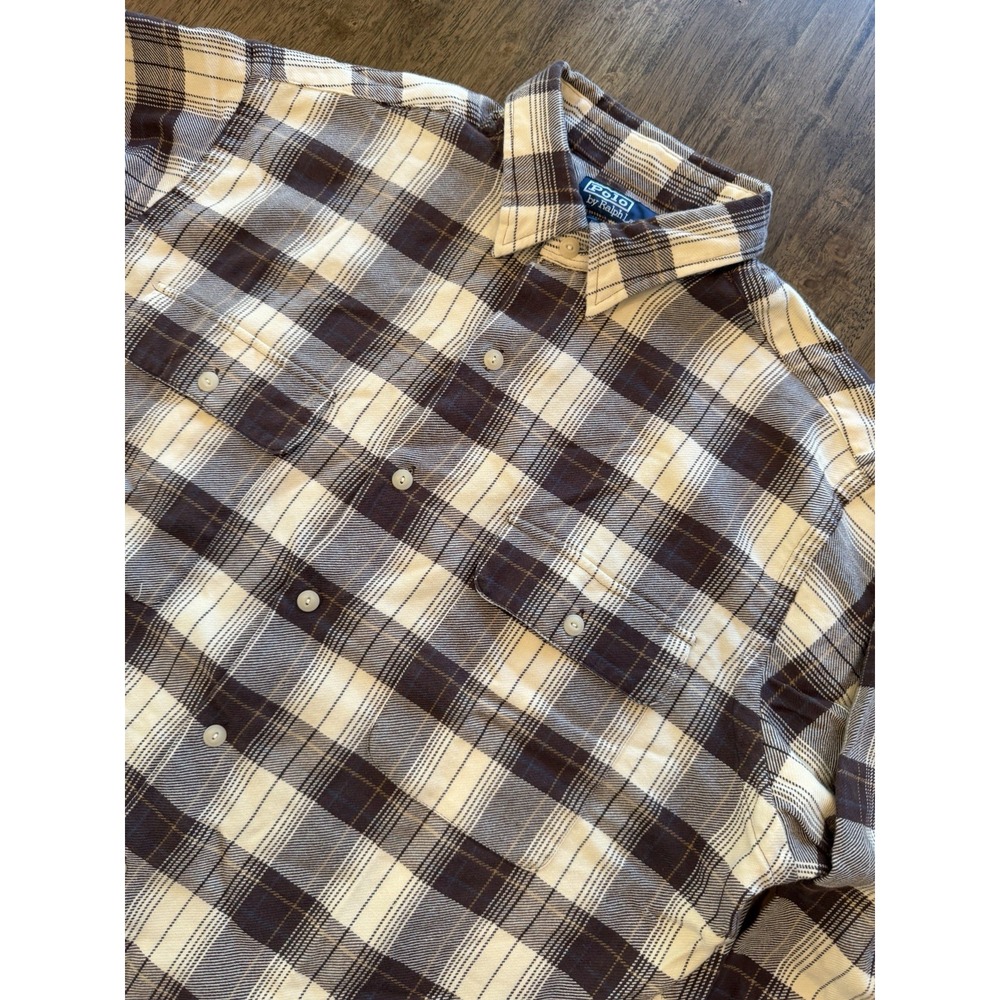 Polo Ralph Lauren Flannel Shirt Mens L Benford 100% Cotton Brown Plaid Soft New